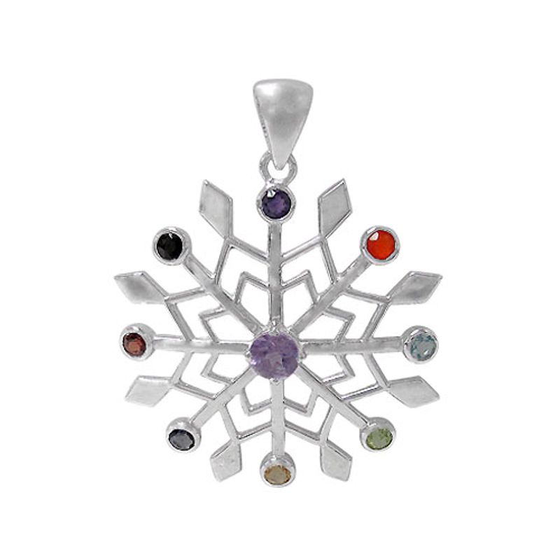 Sterling Silver Colourful Snowflake Pendant - Click Image to Close